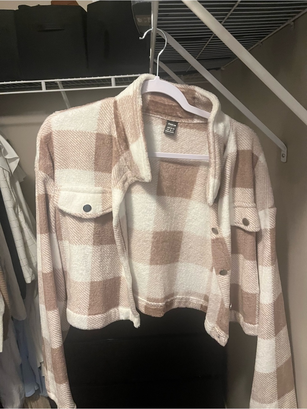 WOMEN Plaid Shacket Jacket in Beige & Cream